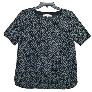Loft Floral Leaf Patterned Top, Black and Gray, SP